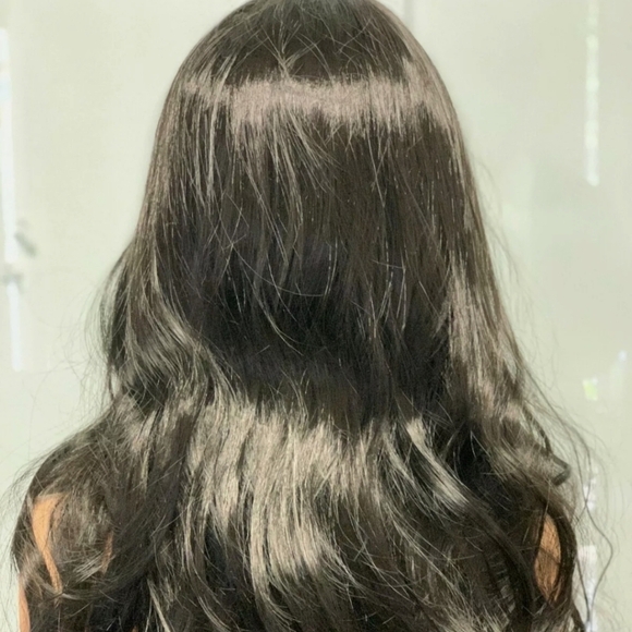 NEW WAVY CURLY LONG SYNTHETIC DARK BLACK HAIR 23" FULL WIG - Picture 4 of 5